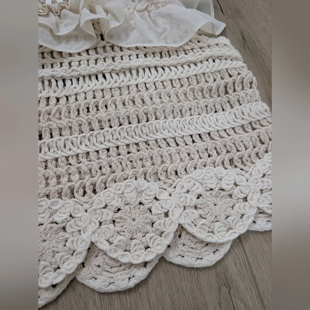 Anthropologie Ruffled Ivory Ruffled Crochet Top - Picture 5 of 10